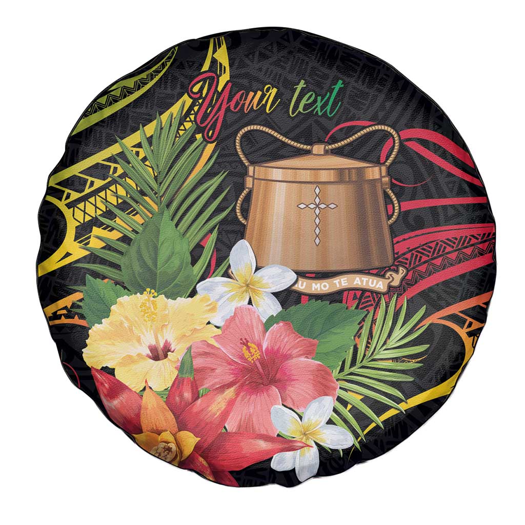 Personalised Tokelau Tropical Flowers Spare Tire Cover Reggae Polynesian Art Vibe