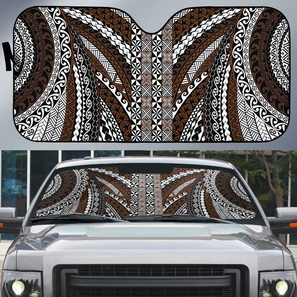 Brown Tongan Polynesian Tribal Auto Sun Shade - Polynesian Pride