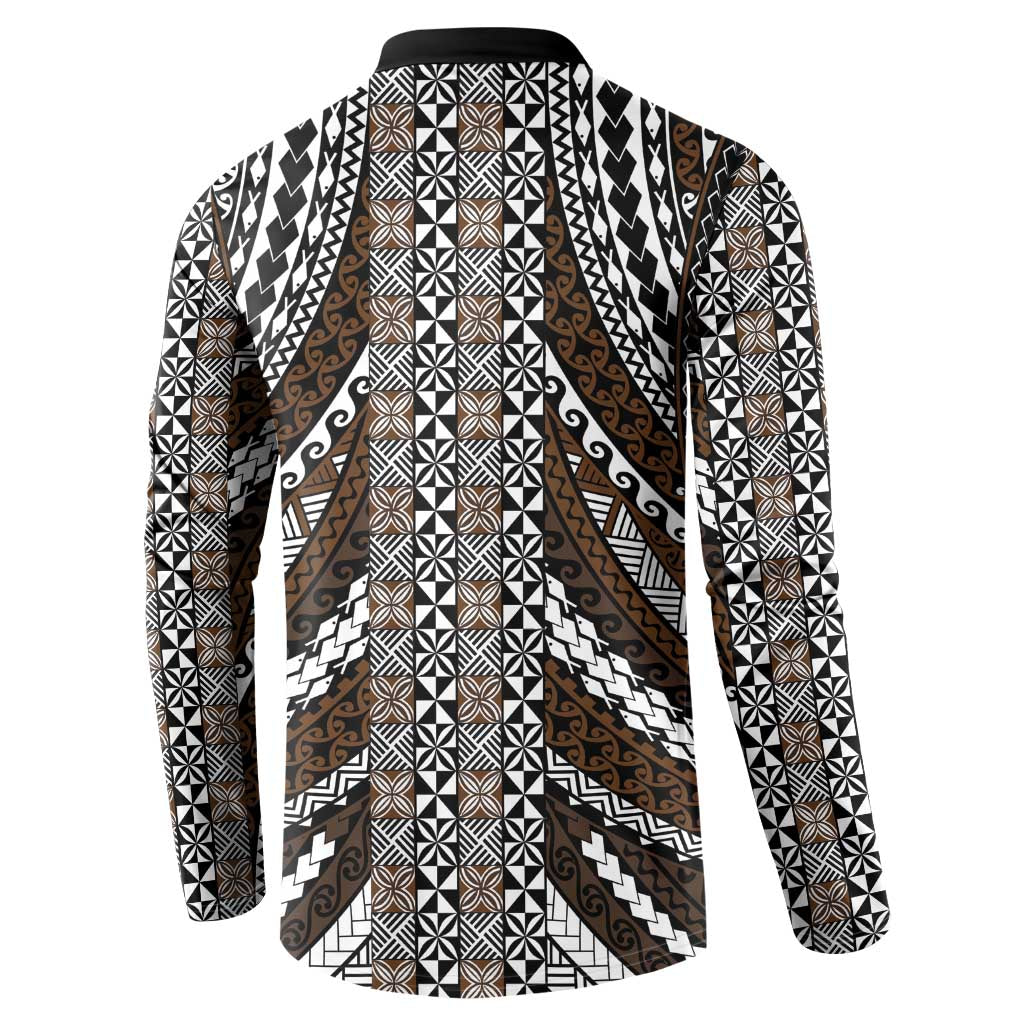 Brown Tongan Polynesian Tribal Button Sweatshirt - Polynesian Pride