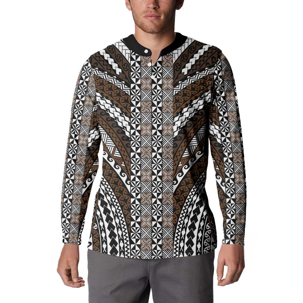 Brown Tongan Polynesian Tribal Button Sweatshirt - Polynesian Pride