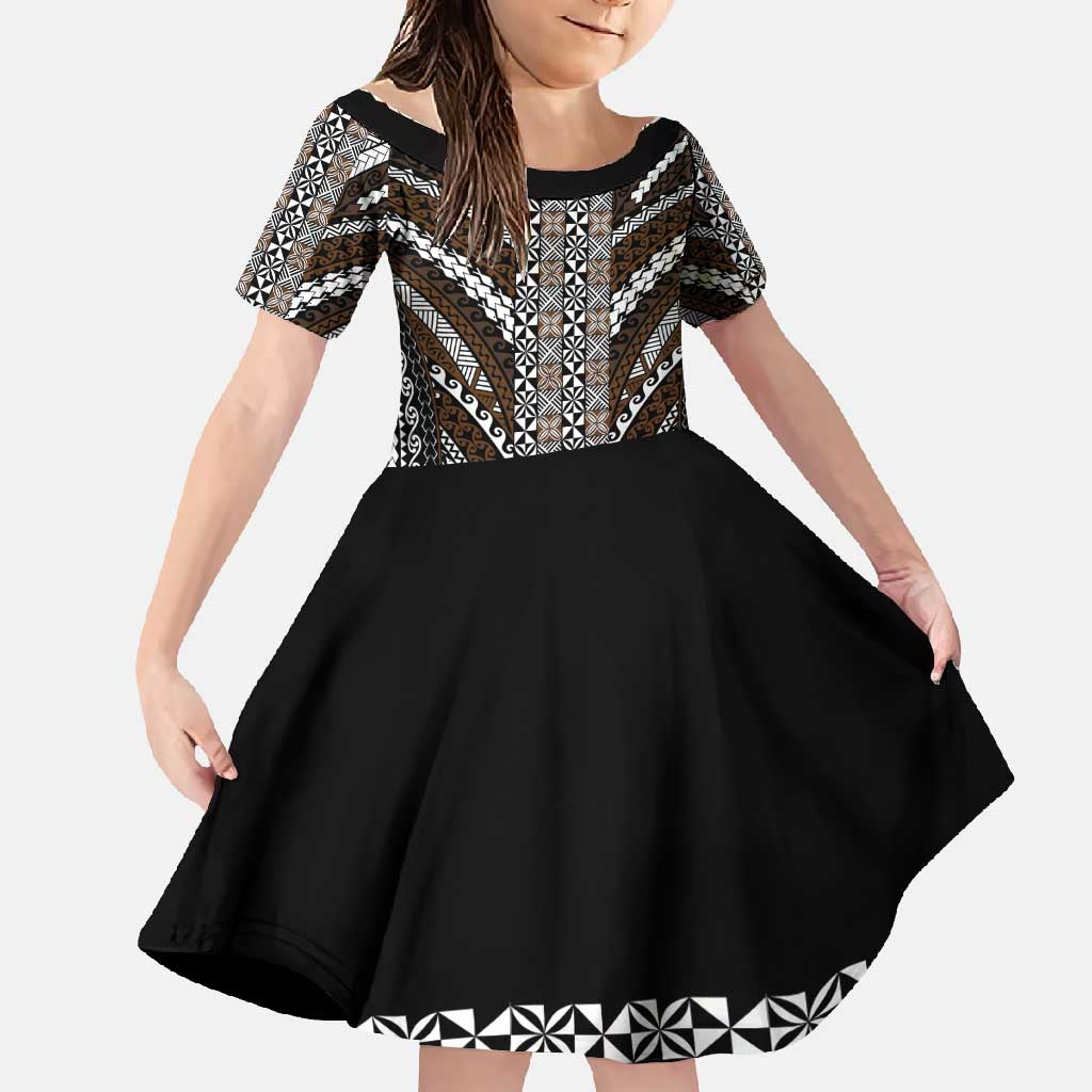 Brown Tongan Polynesian Tribal Family Matching Mermaid Dress and Hawaiian Shirt - Polynesian Pride