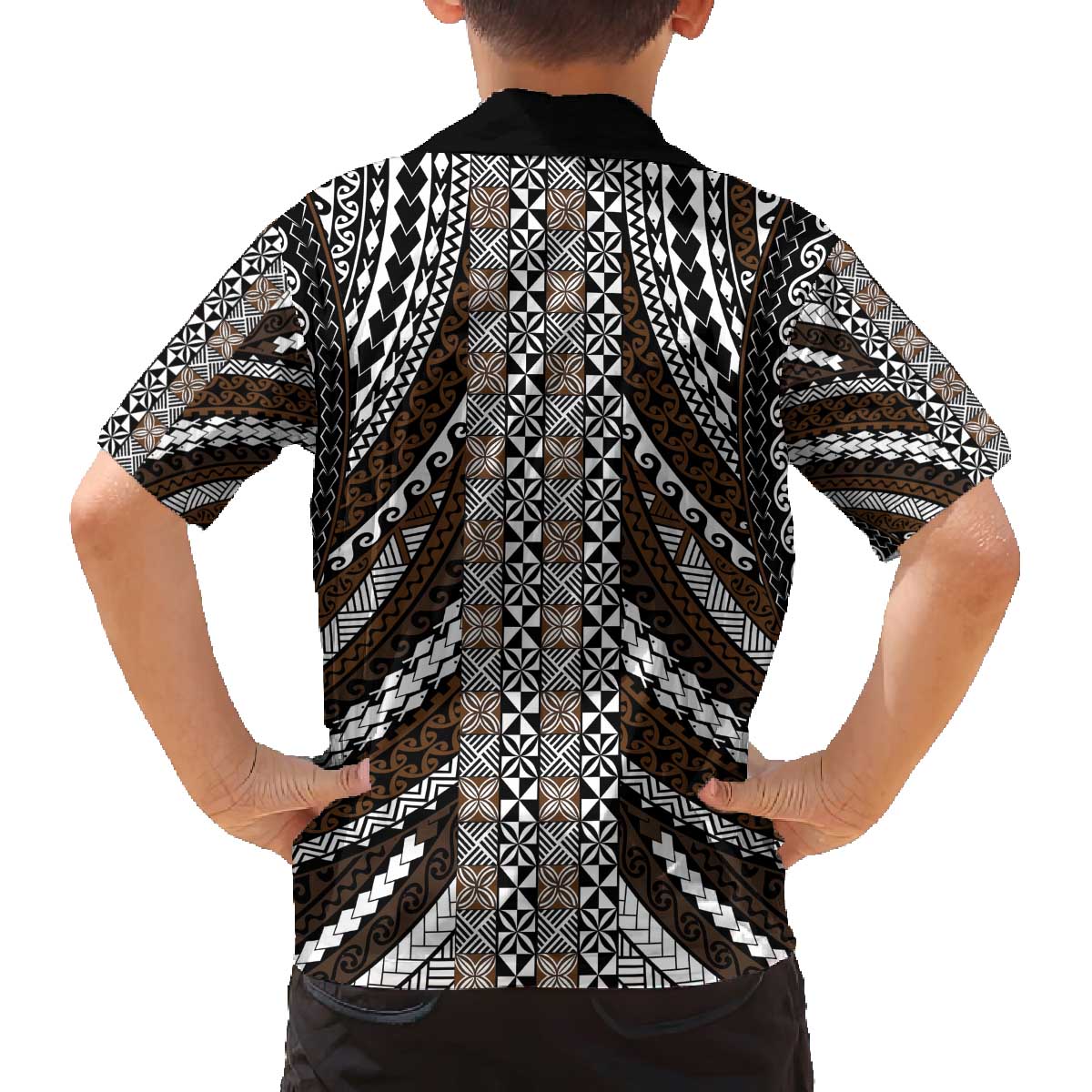 Brown Tongan Polynesian Tribal Family Matching Off The Shoulder Long Sleeve Dress and Hawaiian Shirt - Polynesian Pride