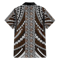 Brown Tongan Polynesian Tribal Family Matching Off The Shoulder Long Sleeve Dress and Hawaiian Shirt - Polynesian Pride