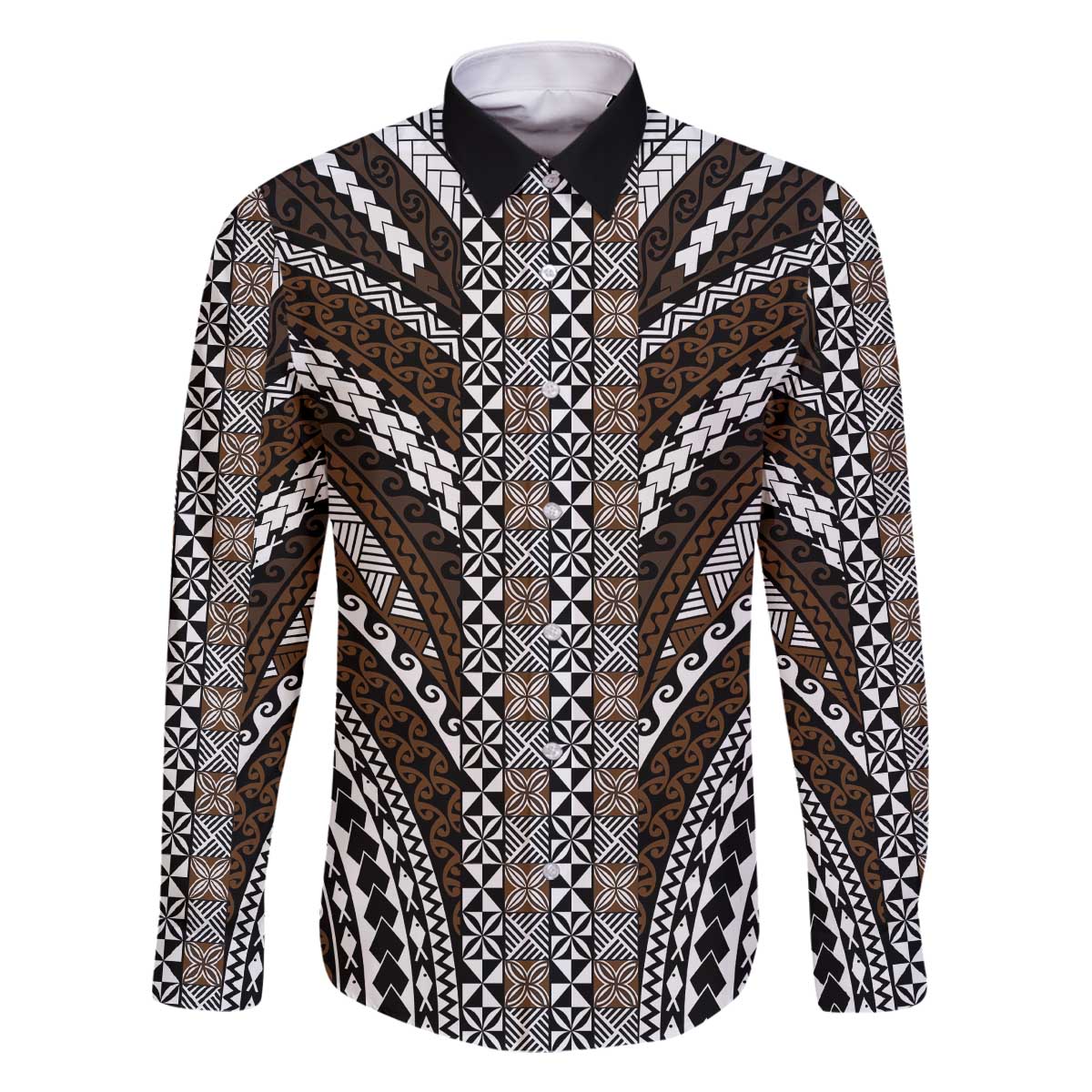 Brown Tongan Polynesian Tribal Family Matching Off The Shoulder Long Sleeve Dress and Hawaiian Shirt - Polynesian Pride