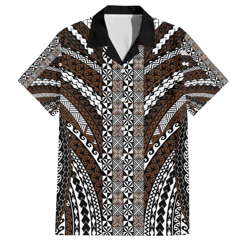 Brown Tongan Polynesian Tribal Family Matching Short Sleeve Bodycon Dress and Hawaiian Shirt - Polynesian Pride
