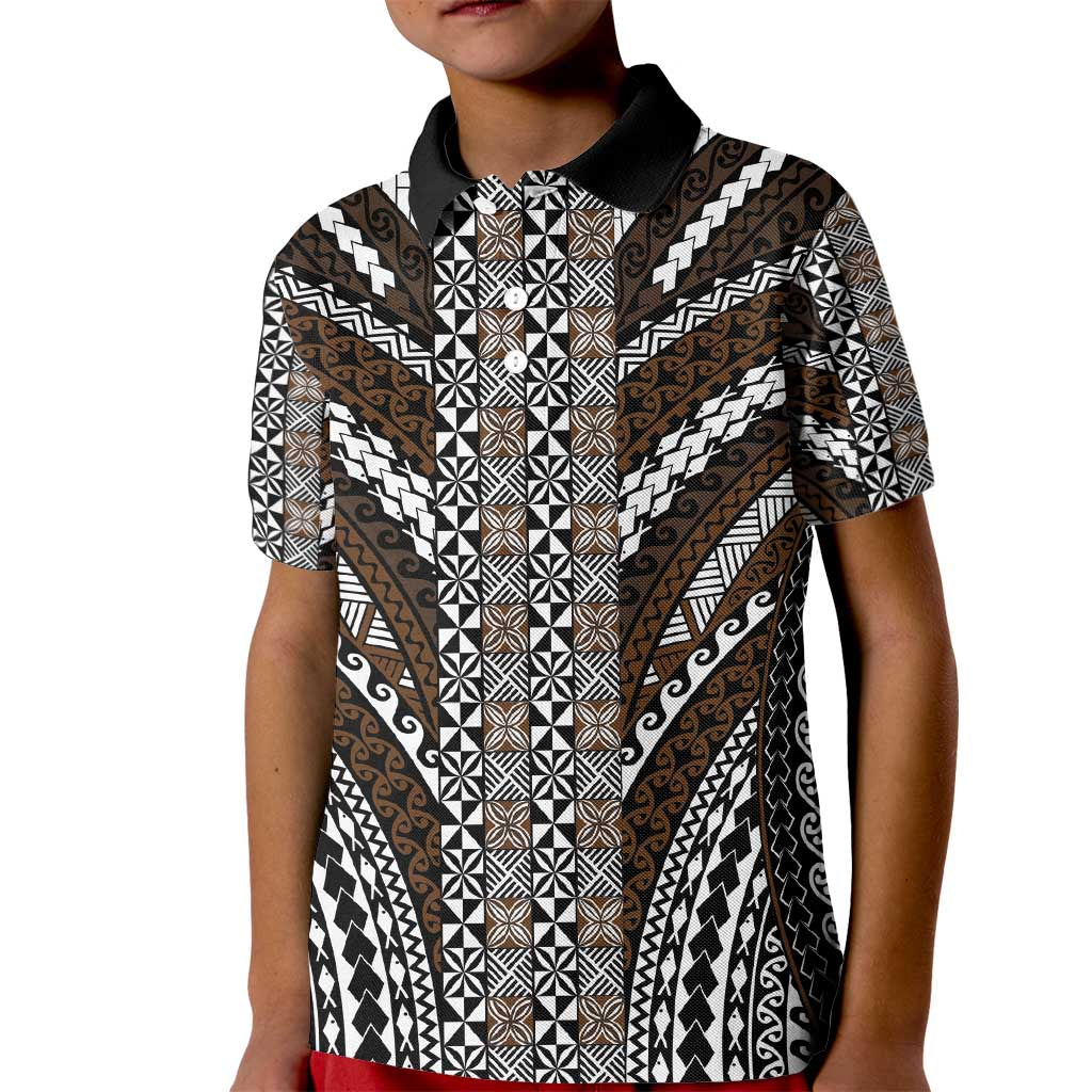 Brown Tongan Polynesian Tribal Kid Polo Shirt - Polynesian Pride