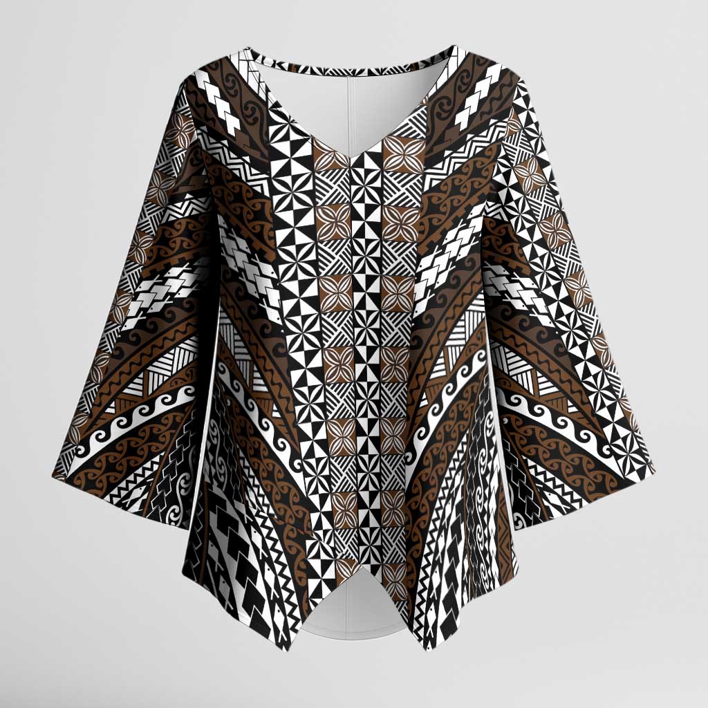 Brown Tongan Polynesian Tribal Kimono Sleeve Blouse - Polynesian Pride