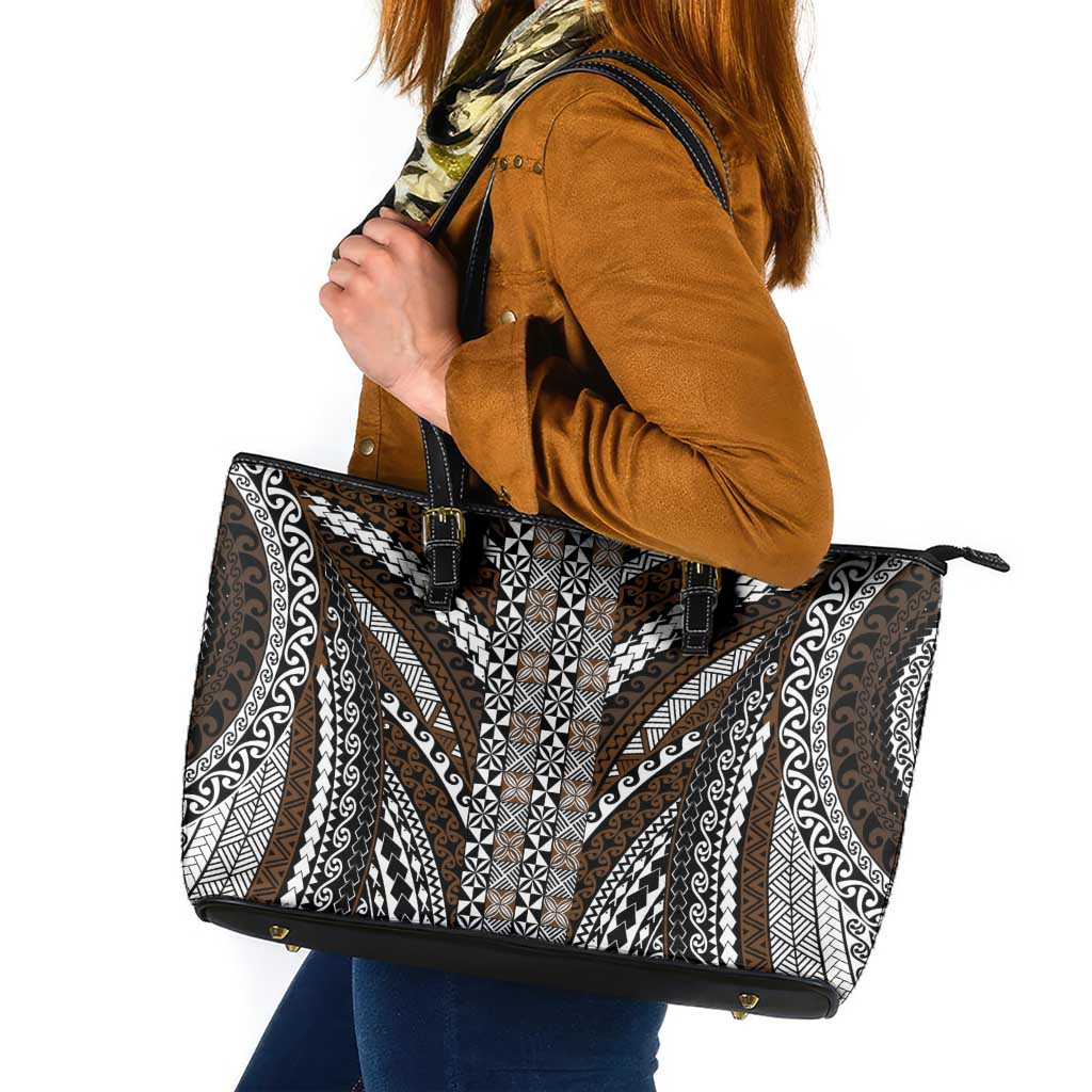 Brown Tongan Polynesian Tribal Leather Tote Bag - Polynesian Pride