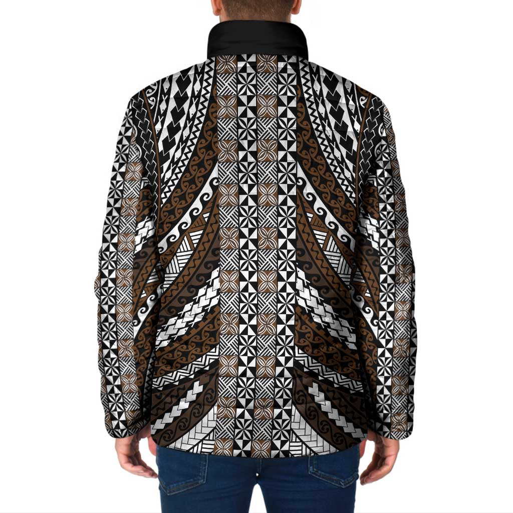 Brown Tongan Polynesian Tribal Padded Jacket - Polynesian Pride
