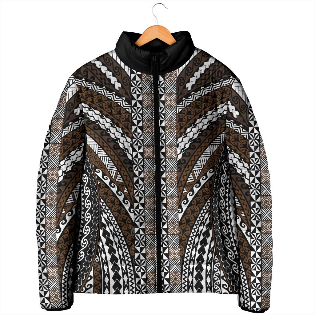 Brown Tongan Polynesian Tribal Padded Jacket - Polynesian Pride