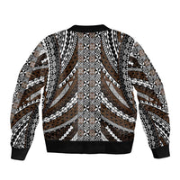 Brown Tongan Polynesian Tribal Sleeve Zip Bomber Jacket - Polynesian Pride