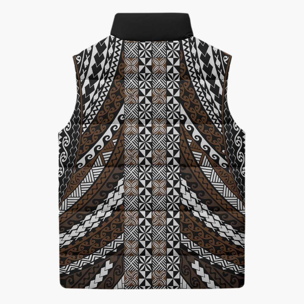 Brown Tongan Polynesian Tribal Sleeveless Puffer Jacket - Polynesian Pride