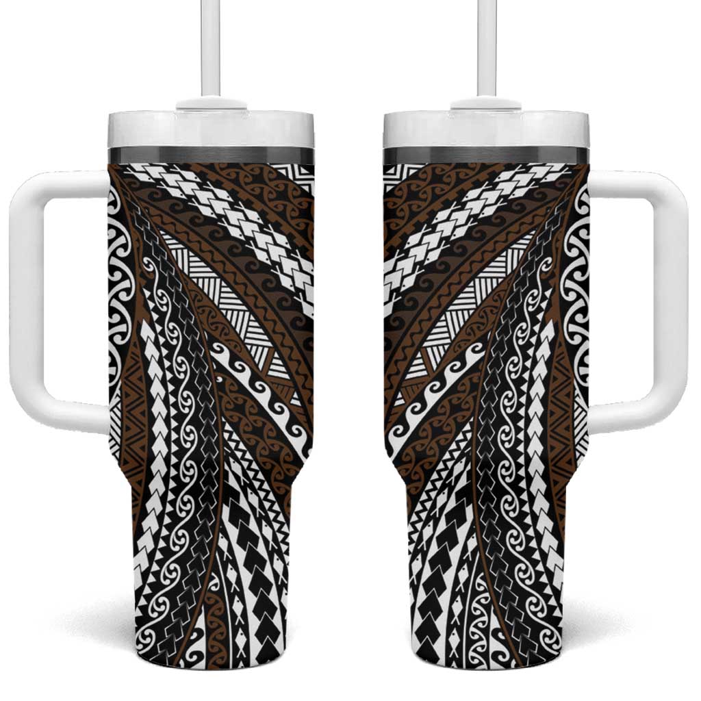 Brown Tongan Polynesian Tribal Tumbler With Handle - Polynesian Pride