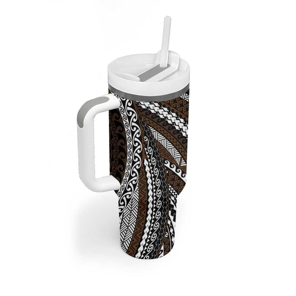 Brown Tongan Polynesian Tribal Tumbler With Handle - Polynesian Pride