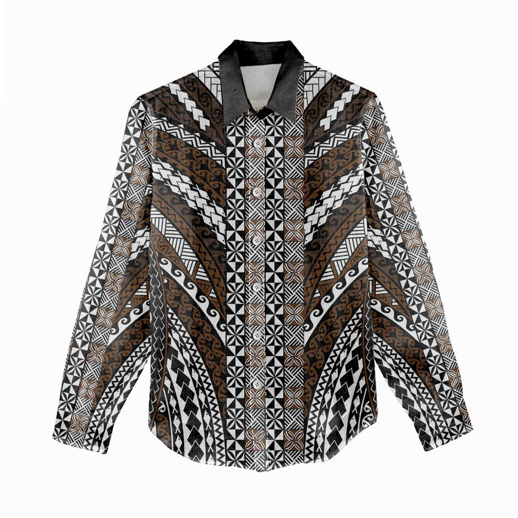 Brown Tongan Polynesian Tribal Women Casual Shirt - Polynesian Pride
