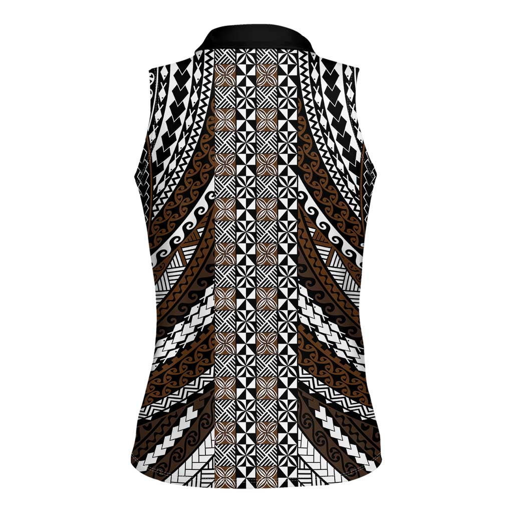 Brown Tongan Polynesian Tribal Women Sleeveless Polo Shirt - Polynesian Pride