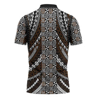 Brown Tongan Polynesian Tribal Zipper Polo Shirt - Polynesian Pride