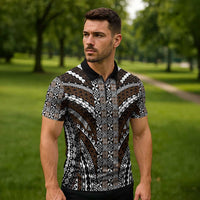 Brown Tongan Polynesian Tribal Zipper Polo Shirt - Polynesian Pride