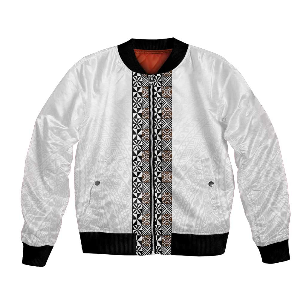Light Gray Tongan Polynesian Tribal Bomber Jacket - Polynesian Pride