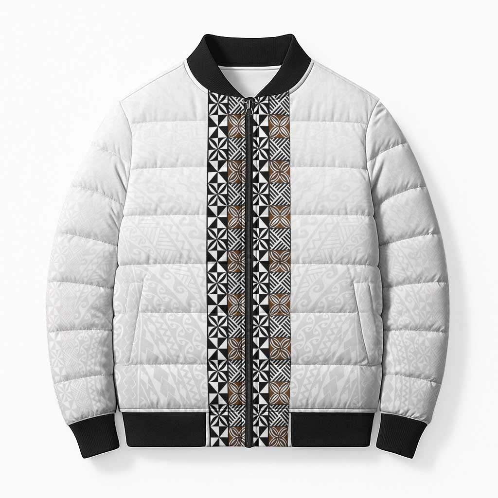 Light Gray Tongan Polynesian Tribal Bomber Puffer Jacket - Polynesian Pride