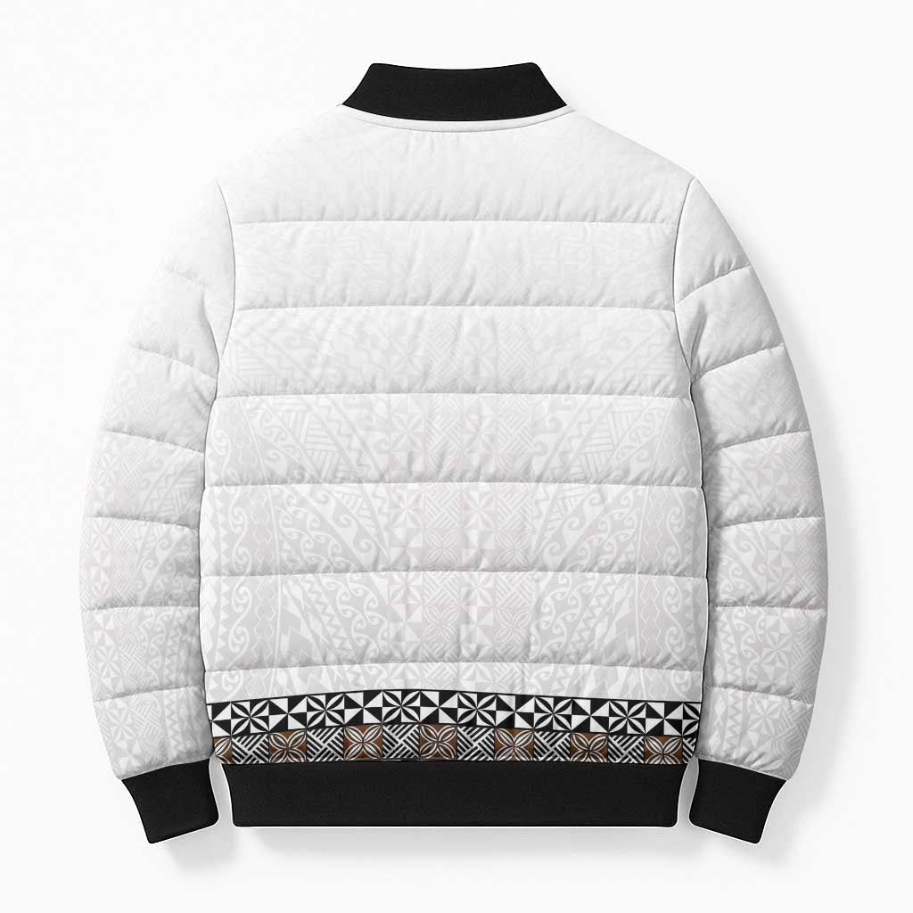 Light Gray Tongan Polynesian Tribal Bomber Puffer Jacket - Polynesian Pride