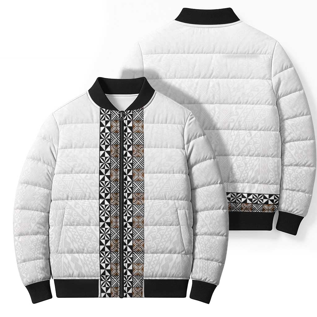 Light Gray Tongan Polynesian Tribal Bomber Puffer Jacket - Polynesian Pride