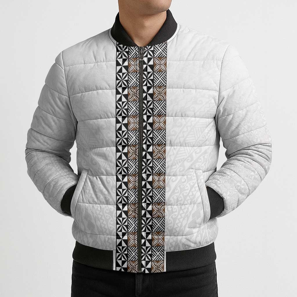 Light Gray Tongan Polynesian Tribal Bomber Puffer Jacket - Polynesian Pride