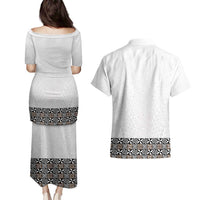 Light Gray Tongan Polynesian Tribal Couples Matching Puletasi and Hawaiian Shirt - Polynesian Pride