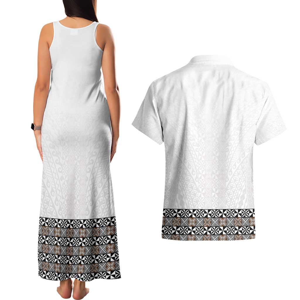 Light Gray Tongan Polynesian Tribal Couples Matching Tank Maxi Dress and Hawaiian Shirt - Polynesian Pride