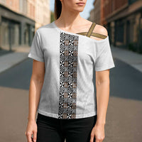 Light Gray Tongan Polynesian Tribal Cross Shoulder Shirt - Polynesian Pride
