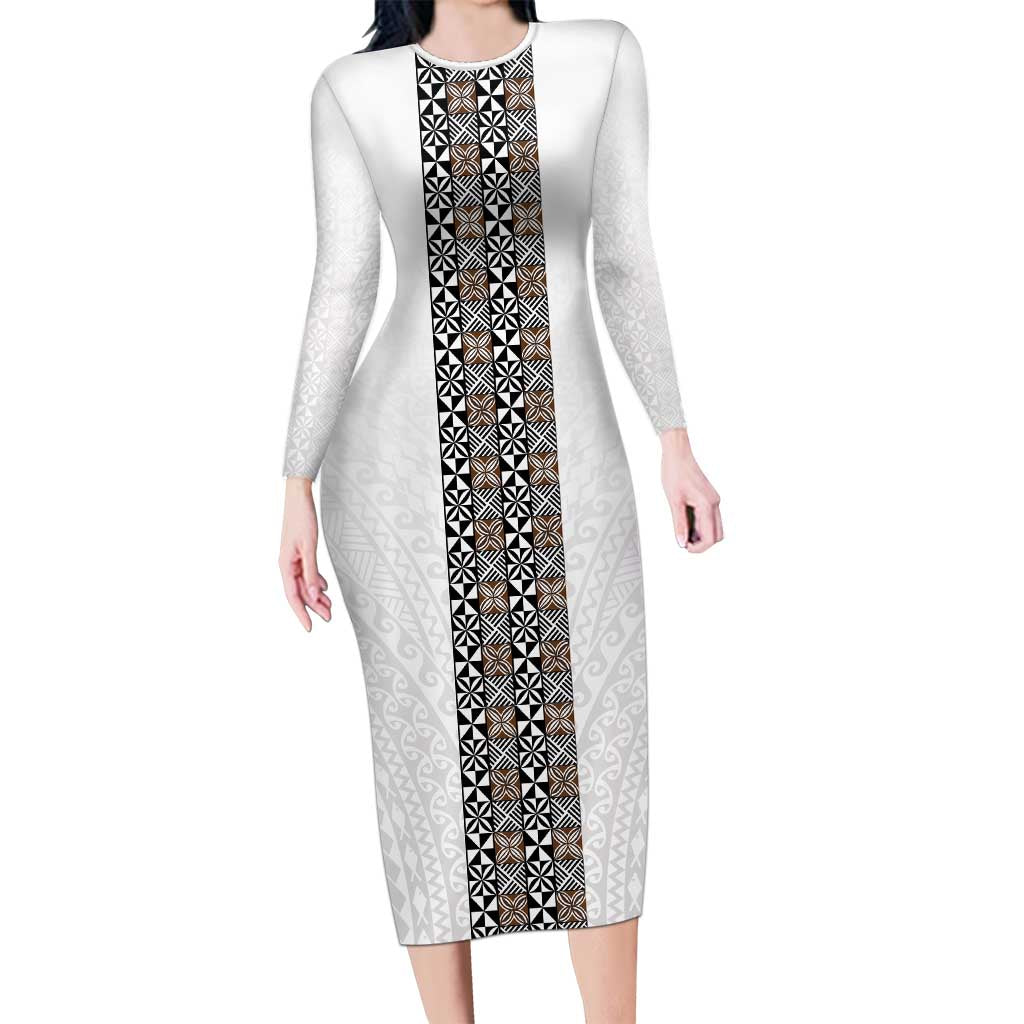 Light Gray Tongan Polynesian Tribal Family Matching Long Sleeve Bodycon Dress and Hawaiian Shirt - Polynesian Pride