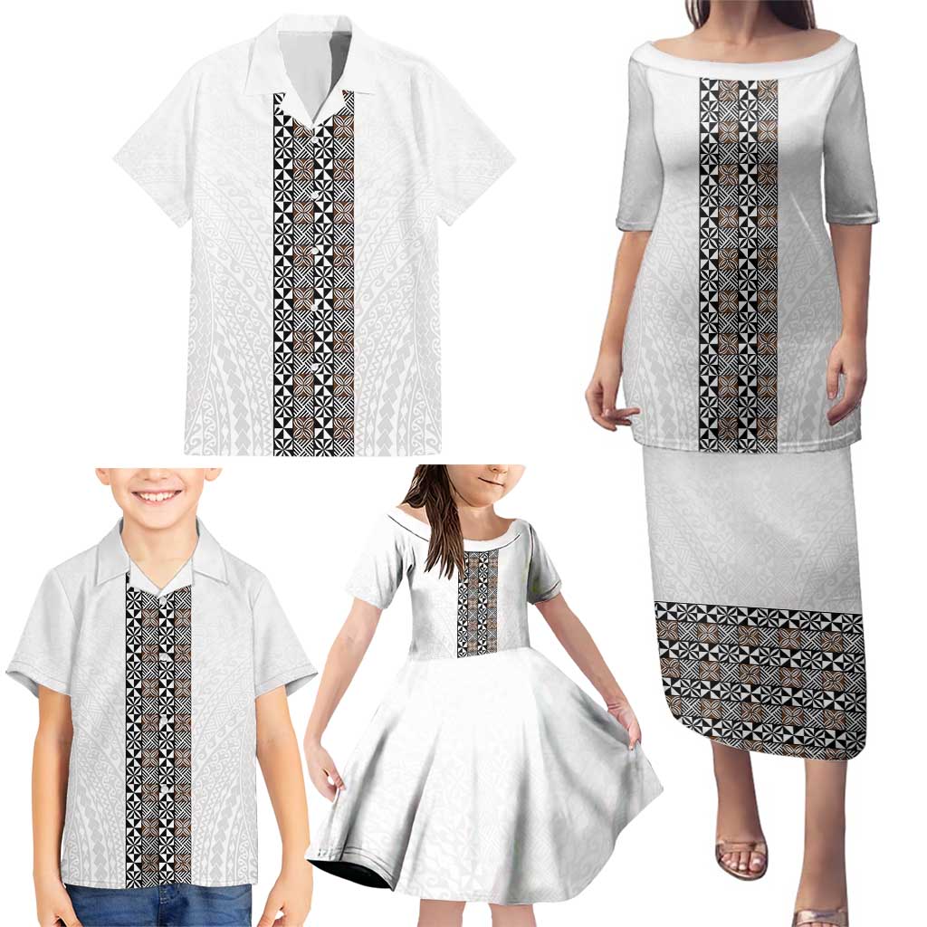 Light Gray Tongan Polynesian Tribal Family Matching Puletasi and Hawaiian Shirt - Polynesian Pride