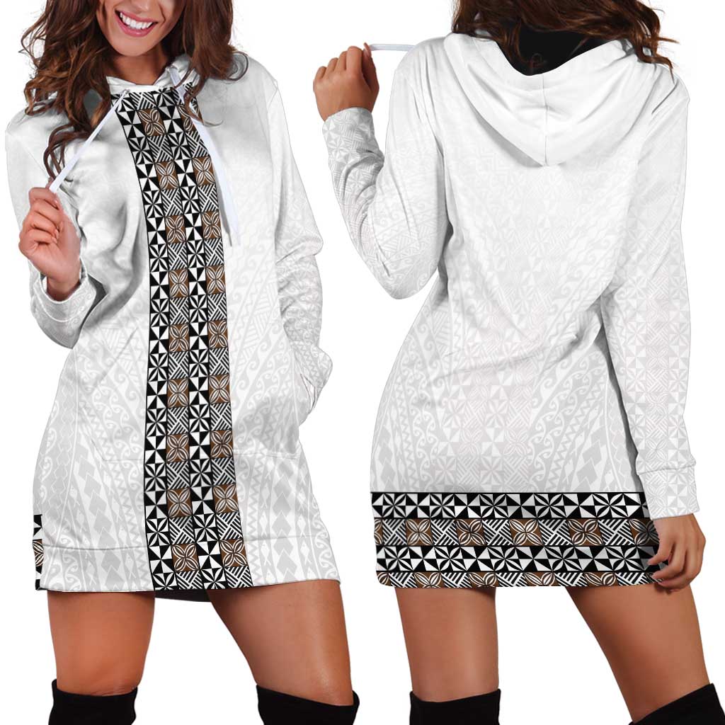 Light Gray Tongan Polynesian Tribal Hoodie Dress - Polynesian Pride