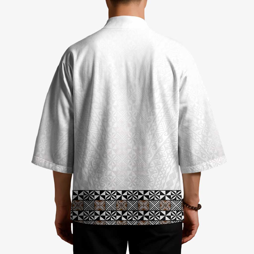 Light Gray Tongan Polynesian Tribal Kimono - Polynesian Pride