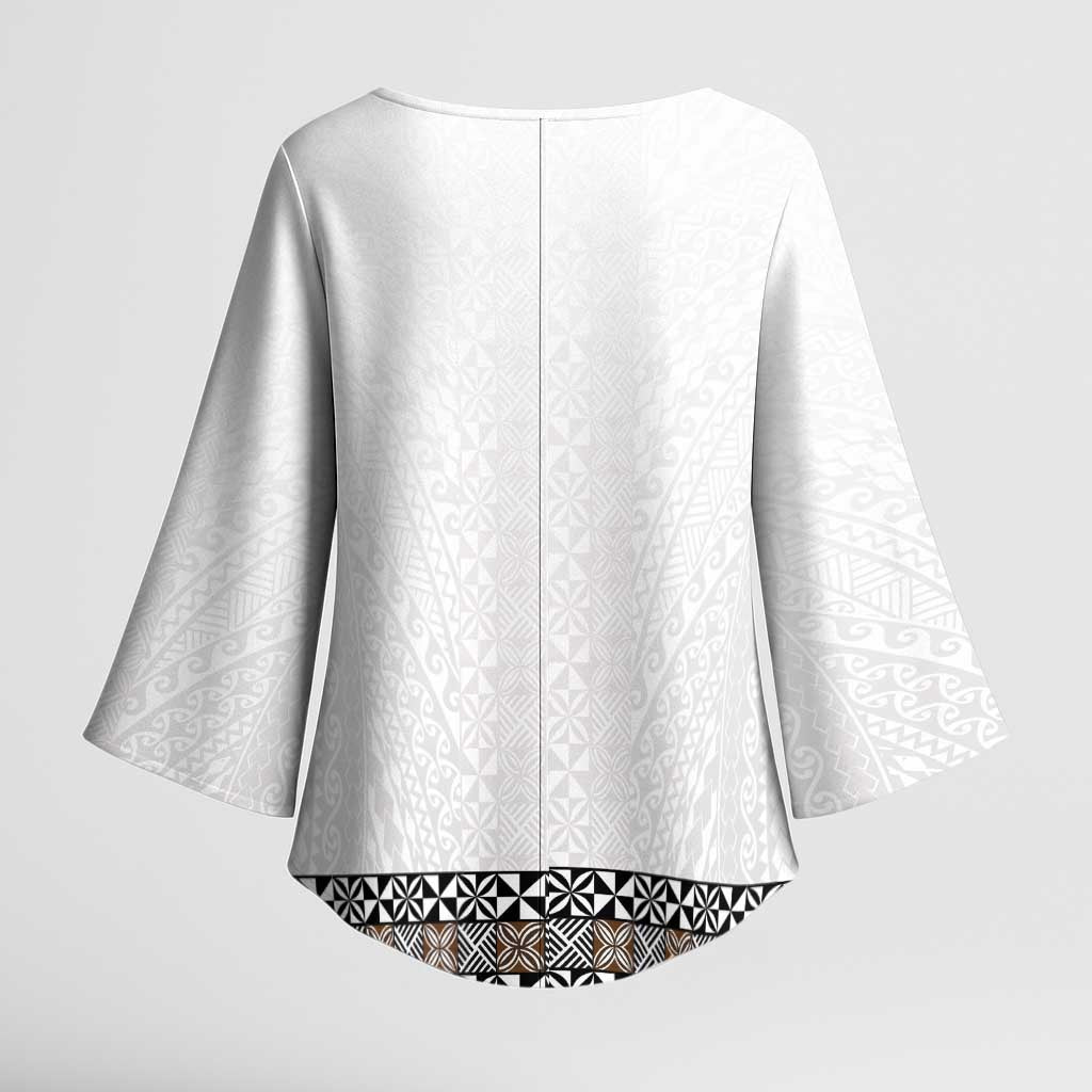 Light Gray Tongan Polynesian Tribal Kimono Sleeve Blouse - Polynesian Pride