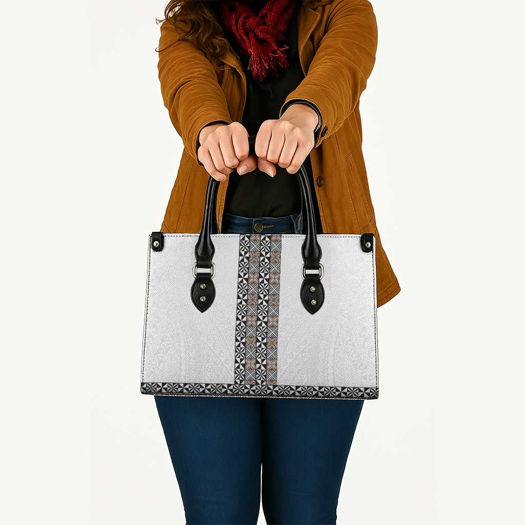 Light Gray Tongan Polynesian Tribal Leather Bag - Polynesian Pride