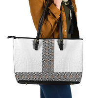 Light Gray Tongan Polynesian Tribal Leather Tote Bag - Polynesian Pride