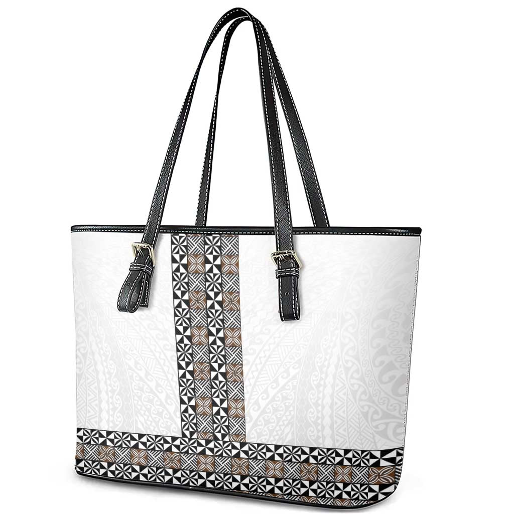 Light Gray Tongan Polynesian Tribal Leather Tote Bag - Polynesian Pride