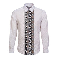 Light Gray Tongan Polynesian Tribal Long Sleeve Button Shirt - Polynesian Pride