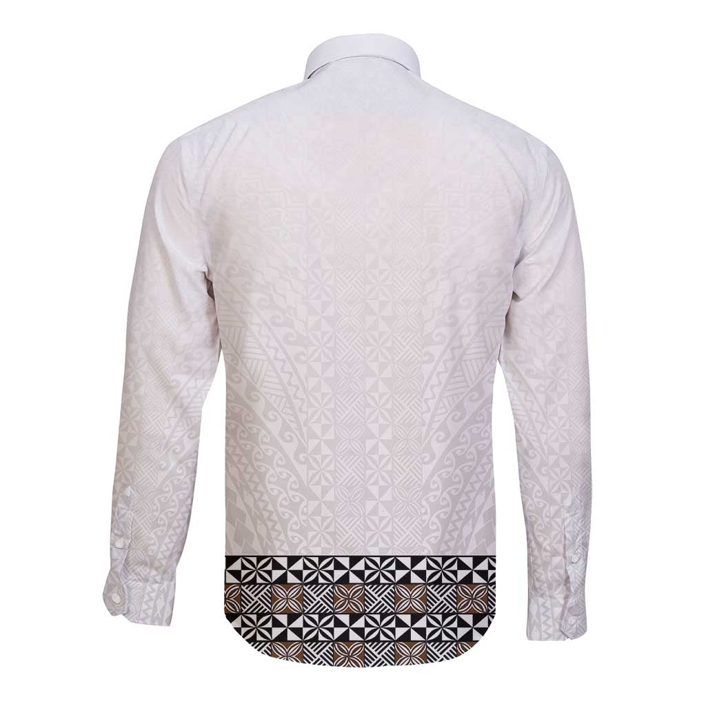 Light Gray Tongan Polynesian Tribal Long Sleeve Button Shirt - Polynesian Pride