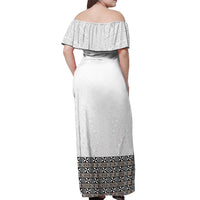 Light Gray Tongan Polynesian Tribal Off Shoulder Maxi Dress - Polynesian Pride