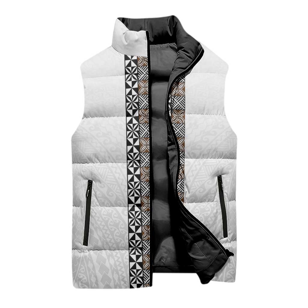 Light Gray Tongan Polynesian Tribal Sleeveless Puffer Jacket - Polynesian Pride