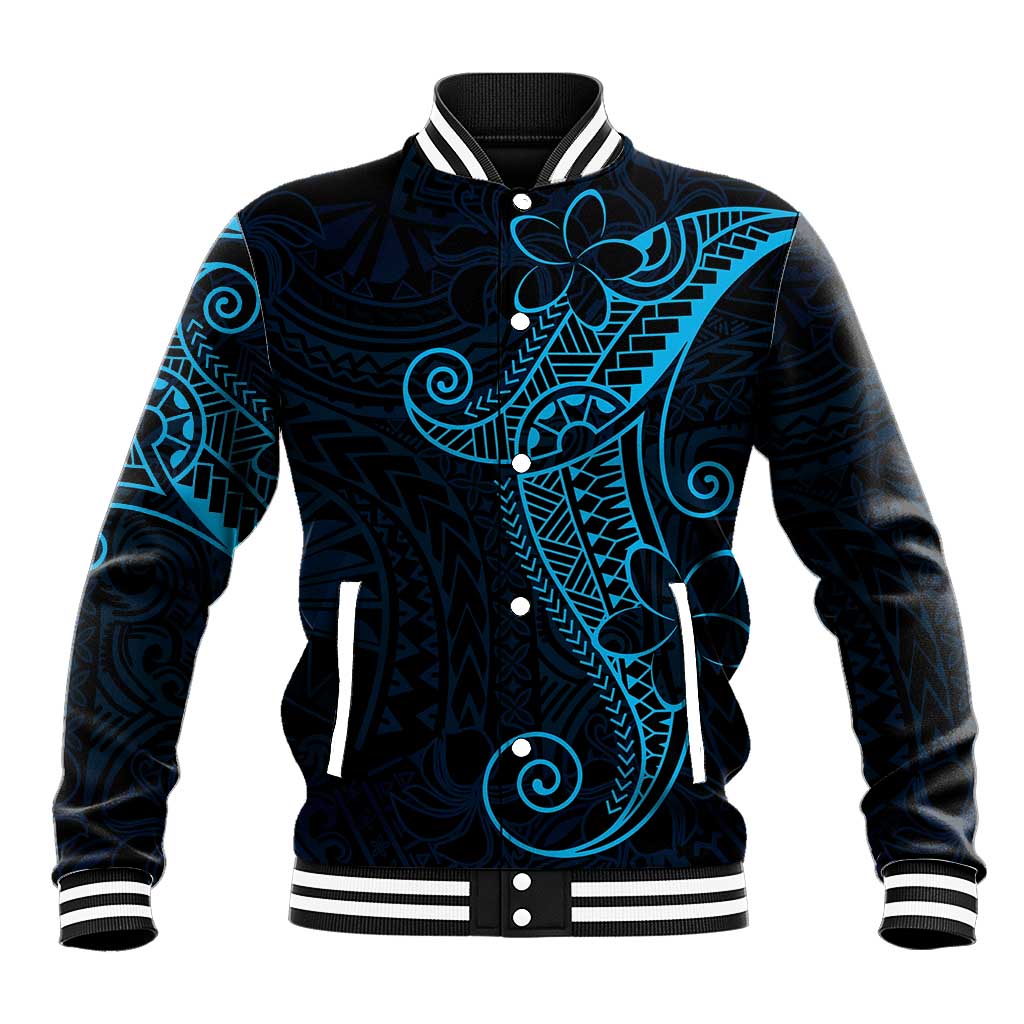 Black Blue Polynesian Tribal Baseball Jacket - Polynesian Pride