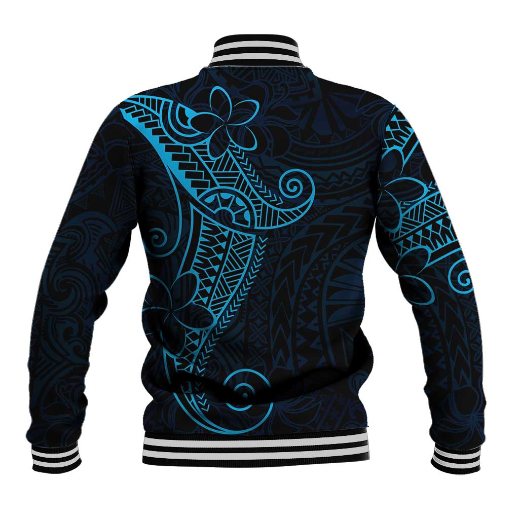 Black Blue Polynesian Tribal Baseball Jacket - Polynesian Pride