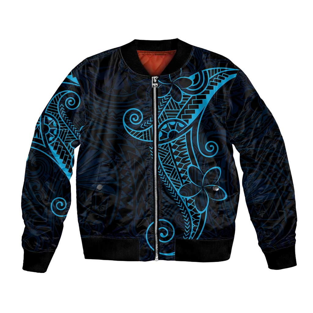 Black Blue Polynesian Tribal Bomber Jacket - Polynesian Pride