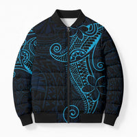 Black Blue Polynesian Tribal Bomber Puffer Jacket - Polynesian Pride