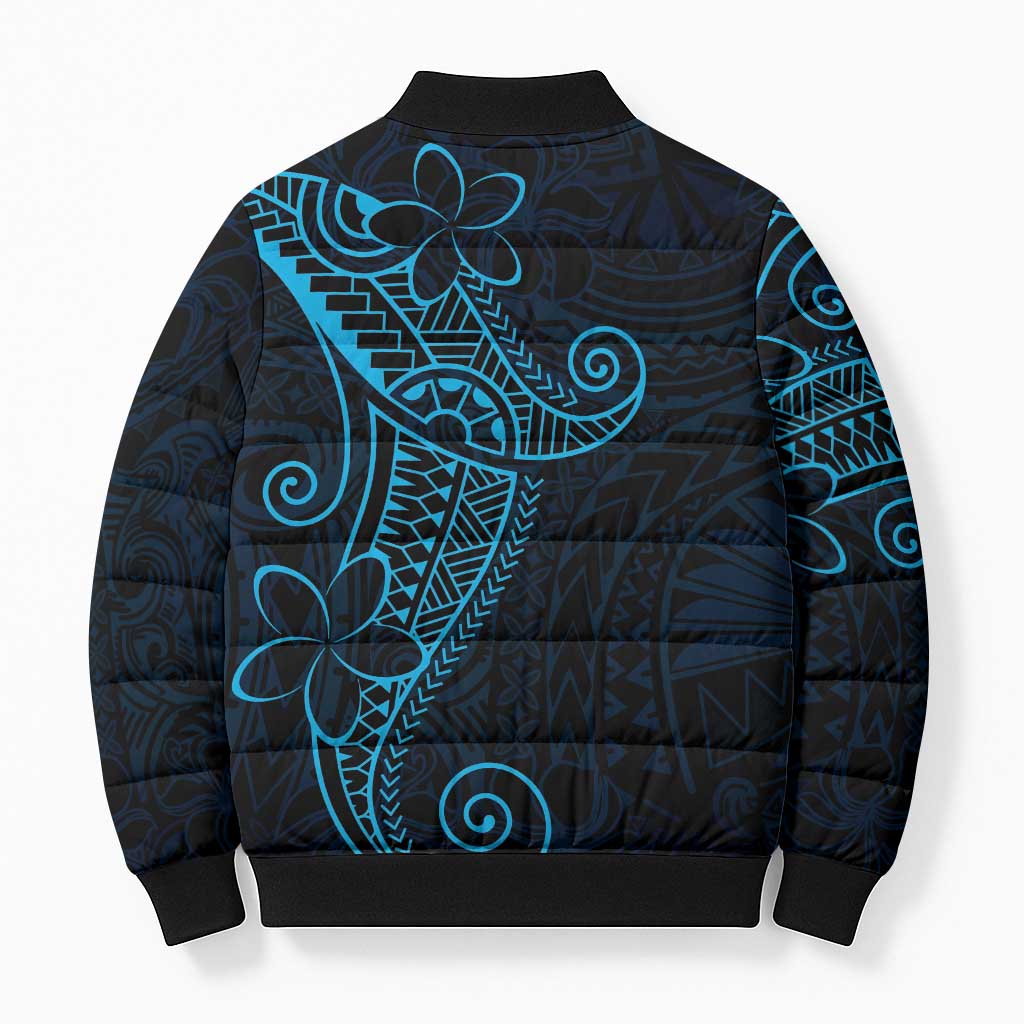 Black Blue Polynesian Tribal Bomber Puffer Jacket - Polynesian Pride
