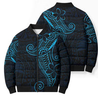Black Blue Polynesian Tribal Bomber Puffer Jacket - Polynesian Pride