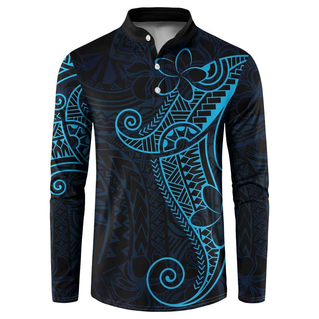 Black Blue Polynesian Tribal Button Sweatshirt - Polynesian Pride