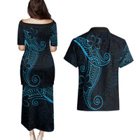 Black Blue Polynesian Tribal Couples Matching Puletasi and Hawaiian Shirt - Polynesian Pride